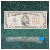 1934 A $5 Silver Certificate N AFR WWII