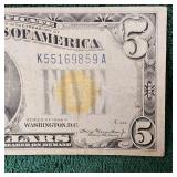 1934 A $5 Silver Certificate N AFR WWII