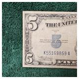 1934 A $5 Silver Certificate N AFR WWII