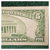 1934 A $5 Silver Certificate N AFR WWII