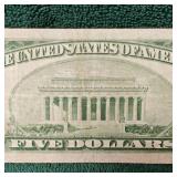 1934 A $5 Silver Certificate N AFR WWII