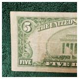 1934 A $5 Silver Certificate N AFR WWII