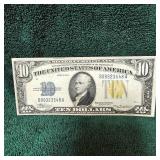 1934 A $10 Silver Certificate N AFR WWII