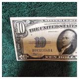 1934 A $10 Silver Certificate N AFR WWII