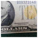 1934 A $10 Silver Certificate N AFR WWII