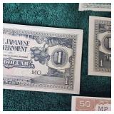 5c to 410 Japanese WW II Script Bank Notes