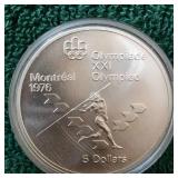 1976 Montreal 21st Olympics  1oz Silver $5 Coin