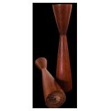 Two Sets of Candle Holders in Wood and Silver including Four Tapper Candles