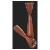 Two Sets of Candle Holders in Wood and Silver including Four Tapper Candles