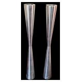 Two Sets of Candle Holders in Wood and Silver including Four Tapper Candles