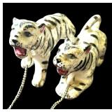 Pair of Small Siberian White Tiger Figurines with Gold Flecks