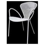 Room & Board White Metal Patio Set with 4 Chairs, Table, and Green Striped Umbrella