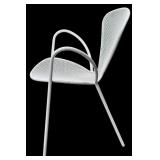 Room & Board White Metal Patio Set with 4 Chairs, Table, and Green Striped Umbrella