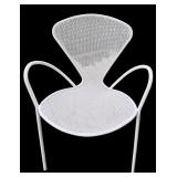 Room & Board White Metal Patio Set with 4 Chairs, Table, and Green Striped Umbrella