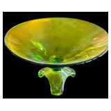 Vintage Mid Century Viking Art Glass Epic Arching Thumbprint Compote Pedestal Bowl Olive Green