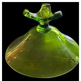 Vintage Mid Century Viking Art Glass Epic Arching Thumbprint Compote Pedestal Bowl Olive Green