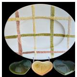 Lovely Italian Plaid Hand Painted Platter and Small Heart Shaped Dishes from Pier1