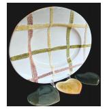 Lovely Italian Plaid Hand Painted Platter and Small Heart Shaped Dishes from Pier1