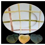 Lovely Italian Plaid Hand Painted Platter and Small Heart Shaped Dishes from Pier1