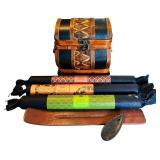 Calming Lot of Incense Sticks, Small Chest for Trinkets and Wood Incense Base