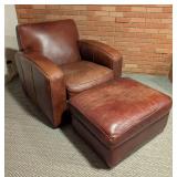 Room and Board Chestnut Leather Armchair and Ottoman