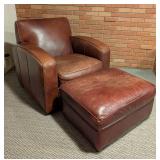 Room and Board Chestnut Leather Armchair and Ottoman