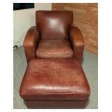 Room and Board Chestnut Leather Armchair and Ottoman