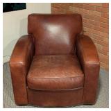 Room and Board Chestnut Leather Armchair and Ottoman