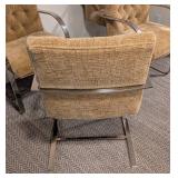 Mid Century Taupe Upholstered In the Style of Mies Van der Rohe Brno Chrome Armchair Set