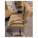 Mid Century Taupe Upholstered In the Style of Mies Van der Rohe Brno Chrome Armchair Set
