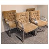 Mid Century Taupe Upholstered In the Style of Mies Van der Rohe Brno Chrome Armchair Set