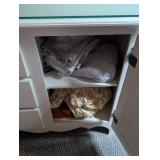 Glass Topped White Wood Commode Cabinet