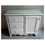 Glass Topped White Wood Commode Cabinet