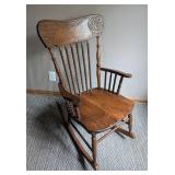 Vintage Floral Pressed Back Spindle Back Rocking Chair