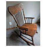 Vintage Floral Pressed Back Spindle Back Rocking Chair