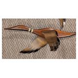 Pair of Mid Century Wood and Brass Flying Duck Wall Hangings