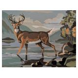 Pair of Framed Deer and Moose Paint by Numbers Paintings