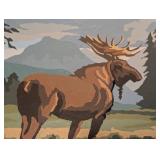 Pair of Framed Deer and Moose Paint by Numbers Paintings