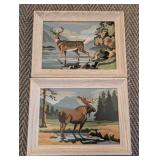 Pair of Framed Deer and Moose Paint by Numbers Paintings