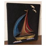 Awesome Vintage Felt and Thread Sailboat Art