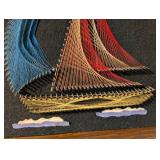 Awesome Vintage Felt and Thread Sailboat Art