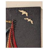 Awesome Vintage Felt and Thread Sailboat Art