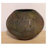 Signed Raku Pottery Bowl with Drip Glaze