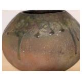 Signed Raku Pottery Bowl with Drip Glaze