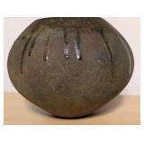 Signed Raku Pottery Bowl with Drip Glaze