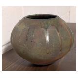 Signed Raku Pottery Bowl with Drip Glaze