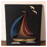 Awesome Vintage Felt and Thread Sailboat Art