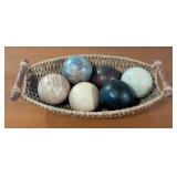 Woven Centerpiece Bowl with Decorative Wood Balls