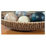 Woven Centerpiece Bowl with Decorative Wood Balls