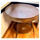 Vintage Mid Century Modern Round Lamp Table with Drawer